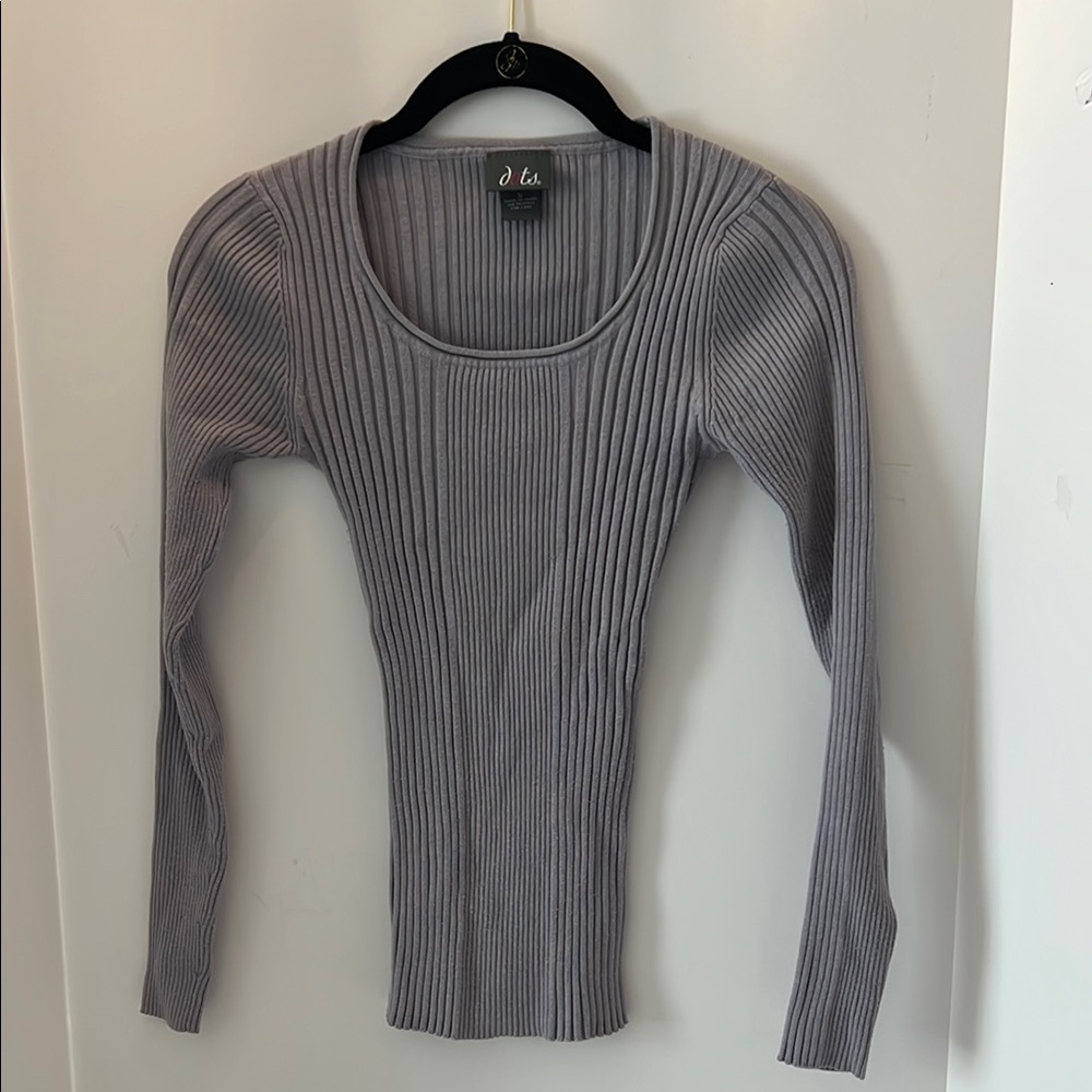 Dots Gray Ribbed Knit Top Size S